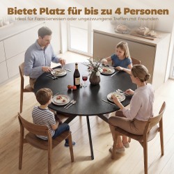 Pyöreä ruokapöytä 4 hengelle, Ø120 cm, teollinen tyyli, lastulevy ja mustat teräsjalat