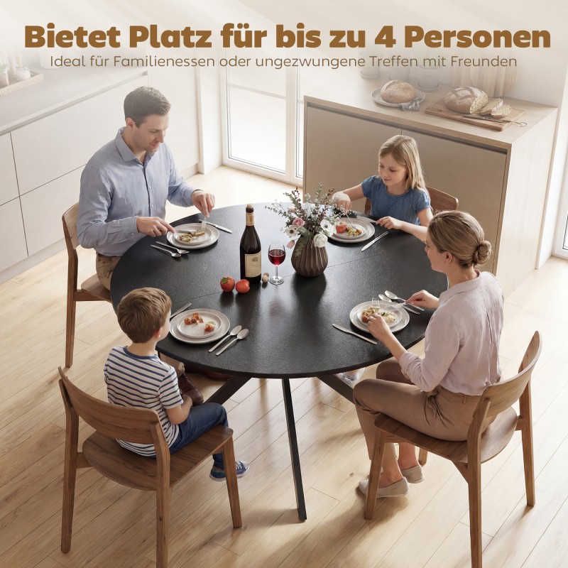 Pyöreä ruokapöytä 4 hengelle, Ø120 cm, teollinen tyyli, lastulevy ja mustat teräsjalat