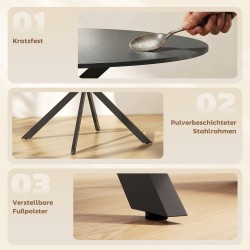 Pyöreä ruokapöytä 4 hengelle, Ø120 cm, teollinen tyyli, lastulevy ja mustat teräsjalat