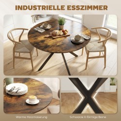 Pyöreä ruokapöytä 4 hengelle, teollinen tyyli, melamiini ja teräs, Ø120 x 75 cm, ruskea/musta
