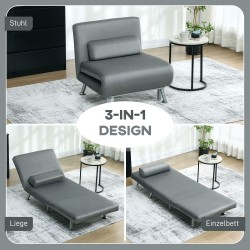 Taitettava nojatuoli vuode-toiminnolla, samettimainen kangas, 75 x 70 x 75 cm, harmaa