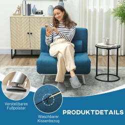 Taitettava lepotuoli ja vierassänky, teräsrunko, pellavamainen kangas, 75 x 70 x 75 cm, sininen