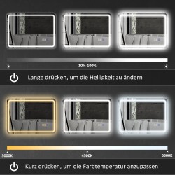LED-kylpyhuoneen peili Bluetoothilla, huurteenestolla ja säädettävällä valolla 70 x 50 cm hopea