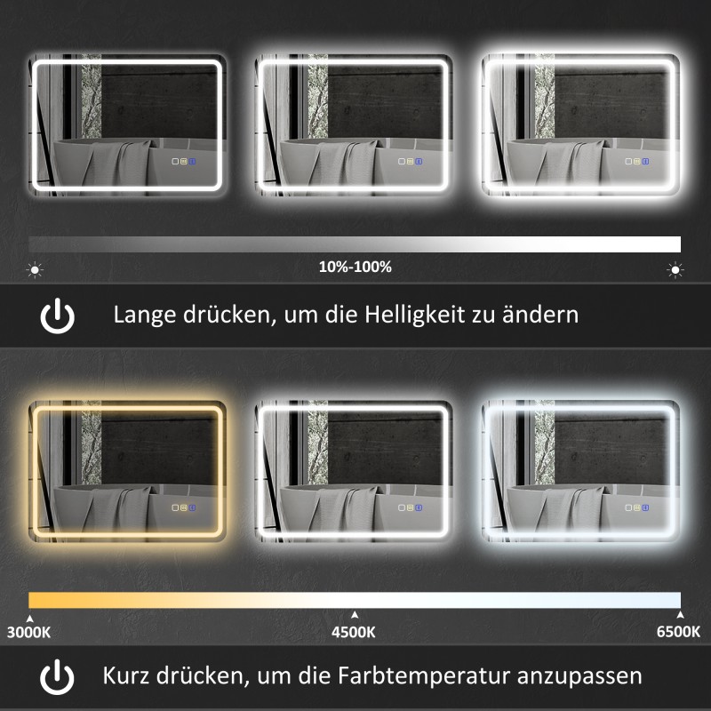 LED-kylpyhuoneen peili Bluetoothilla, huurteenestolla ja säädettävällä valolla 70 x 50 cm hopea