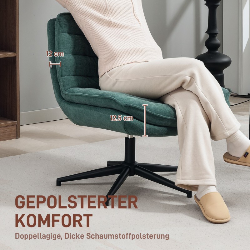 Työtuoli leveällä istuimella, pellavapintainen pehmustettu toimistotuoli, tummanvihreä