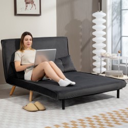 2-istuttava vuodesohva, säädettävä selkänoja, kangasverhoilu, metallirunko, tummanharmaa