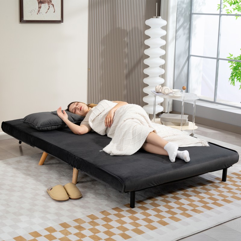 2-istuttava vuodesohva, säädettävä selkänoja, kangasverhoilu, metallirunko, tummanharmaa