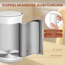 Vedenkeitin ja leivänpaahdin -setti, 1,5 l, 7 lämpötila-/paahtoastetta, ruostumaton teräs ja muovi, valkoinen/hopea