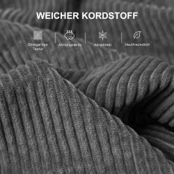 3-istuttava cord-sohva koristetyynyillä, 212 cm, tummanharmaa