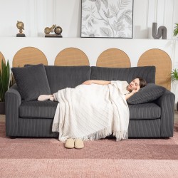 3-istuttava cord-sohva koristetyynyillä, 212 cm, tummanharmaa