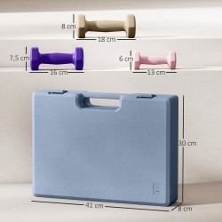 Käsipainosetti terästä 6 kpl (2x1 kg, 2x2 kg, 2x3 kg) kantolaukulla, rosa/violetti/kahvi