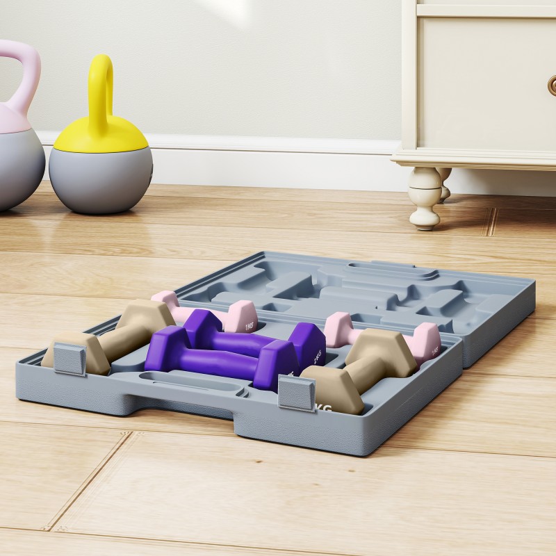 Käsipainosetti terästä 6 kpl (2x1 kg, 2x2 kg, 2x3 kg) kantolaukulla, rosa/violetti/kahvi