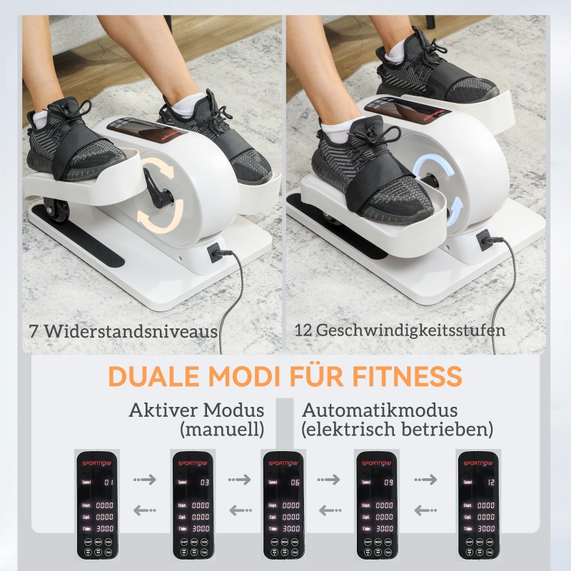 Mini kuntopyörä kotiin pöydän alle, sähköinen ellipsitraineri 12 nopeutta 7 vastustasoa, valkoinen/musta