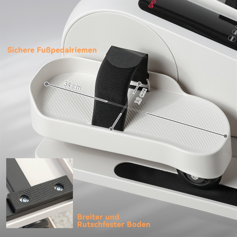 Mini kuntopyörä kotiin pöydän alle, sähköinen ellipsitraineri 12 nopeutta 7 vastustasoa, valkoinen/musta