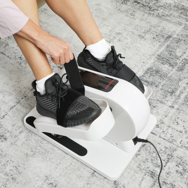 Mini kuntopyörä kotiin pöydän alle, sähköinen ellipsitraineri 12 nopeutta 7 vastustasoa, valkoinen/musta