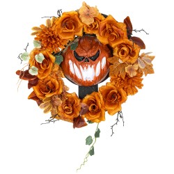 Halloween kranssi LED valoilla kurpitsakoriste teräs ja polyesteri oranssi 44 x 44 cm