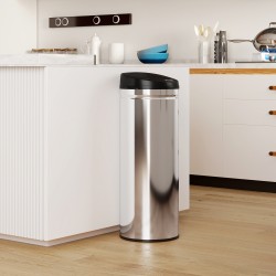 Sensoritoiminen roskis keittiöön 50 l, ruostumaton teräs, soft-close, hopea/musta