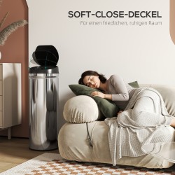 Sensoritoiminen roskis keittiöön 50 l, ruostumaton teräs, soft-close, hopea/musta