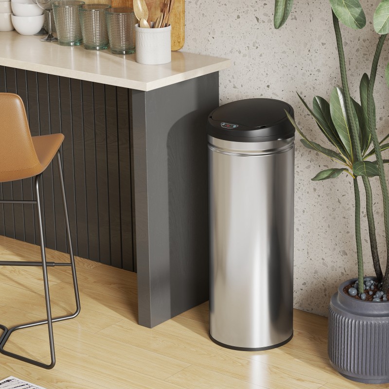 Sensoritoiminen roskis keittiöön 50 l, ruostumaton teräs, soft-close, hopea/musta