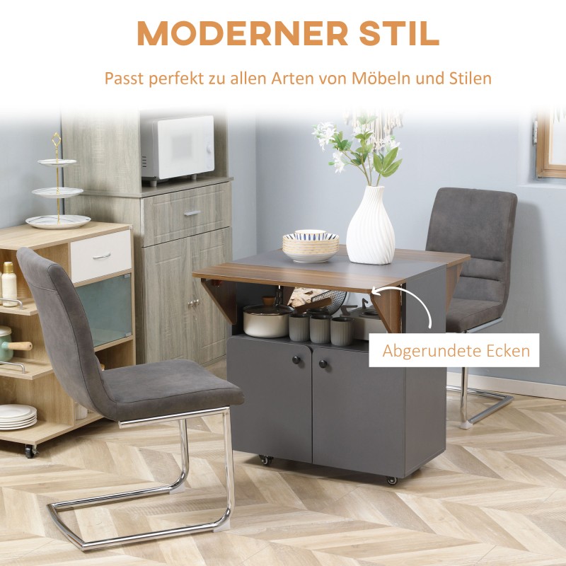 Taittopöytä kaapilla ja pyörillä, lastulevy, 70 x 83 x 75 cm, vaaleanharmaa / tummanruskea