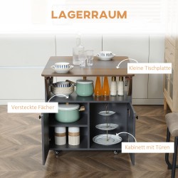 Taittopöytä kaapilla ja pyörillä, lastulevy, 70 x 83 x 75 cm, vaaleanharmaa / tummanruskea