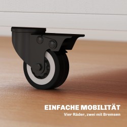 Taittopöytä kaapilla ja pyörillä, lastulevy, 70 x 83 x 75 cm, valkoinen / luonnonpuu