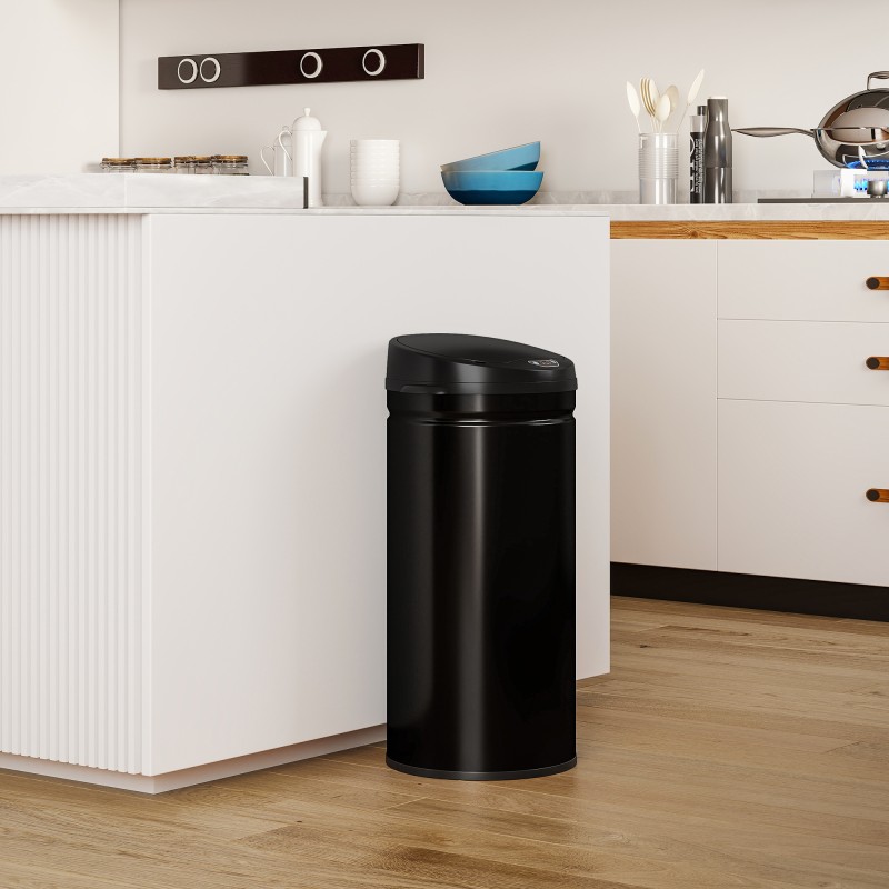 Sensoriroskakori keittiöön 42 l, soft close -kansi, ruostumaton teräs, musta