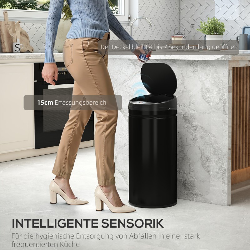 Sensoriroskakori keittiöön 42 l, soft close -kansi, ruostumaton teräs, musta