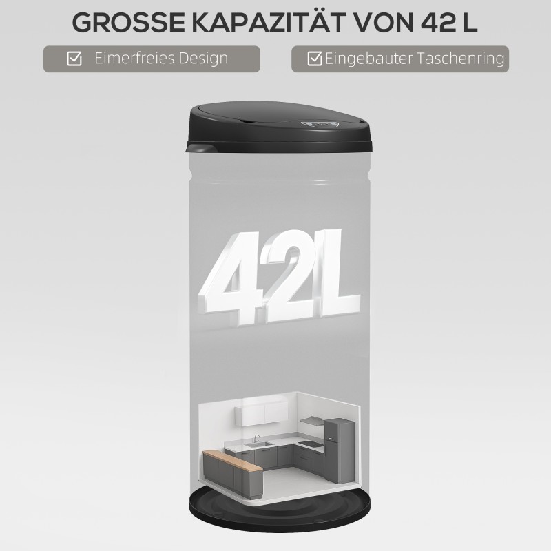 Sensoriroskakori keittiöön 42 l, soft close -kansi, ruostumaton teräs, musta