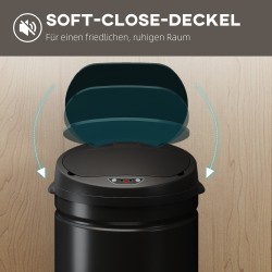 Sensorillinen roska-astia keittiöön, ruostumaton teräs, soft-close, 30 l, musta