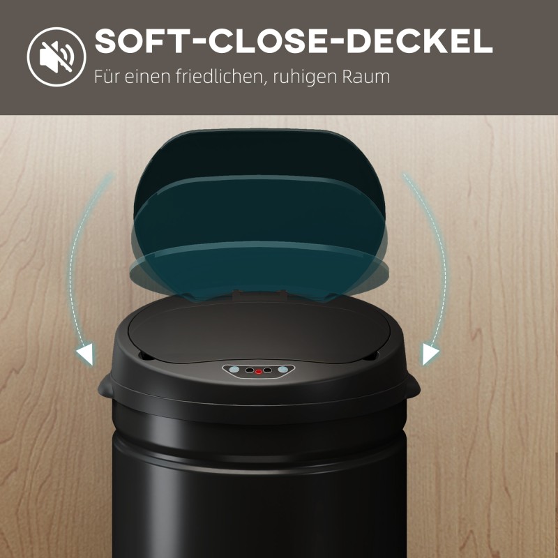 Sensorillinen roska-astia keittiöön, ruostumaton teräs, soft-close, 30 l, musta