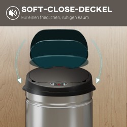 Sensorilla toimiva roskakori keittiöön, ruostumaton teräs, soft close, 30 l, hopea/musta