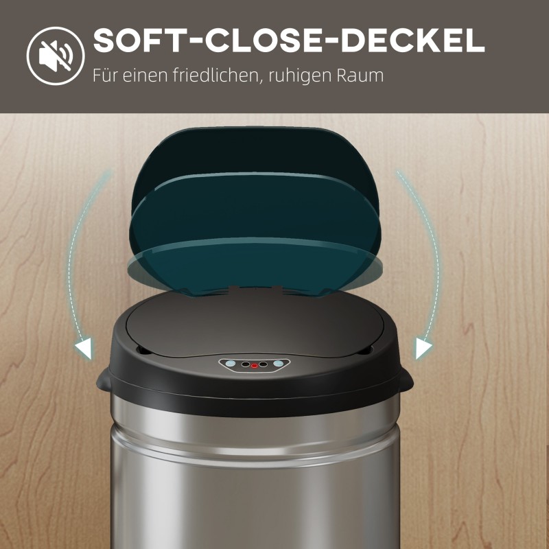 Sensorilla toimiva roskakori keittiöön, ruostumaton teräs, soft close, 30 l, hopea/musta