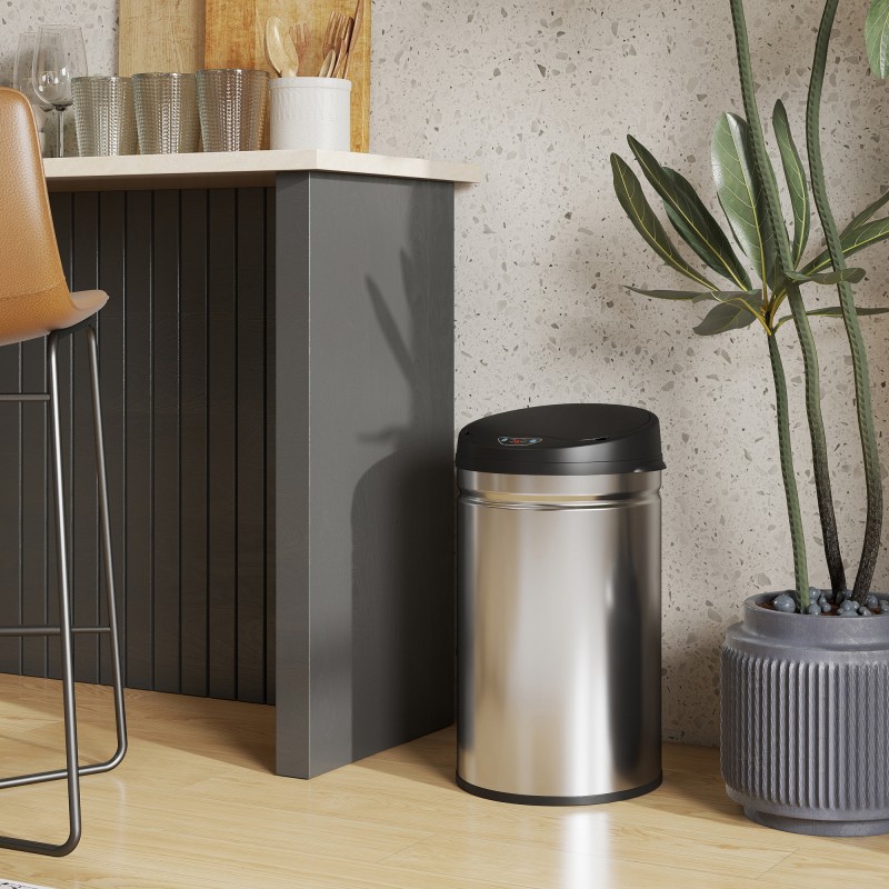 Sensorilla toimiva roskakori keittiöön, ruostumaton teräs, soft close, 30 l, hopea/musta