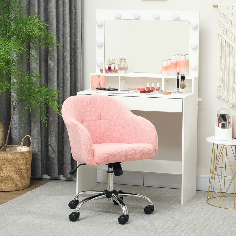 Ergonominen työtuoli kotitoimistoon, teddysamettipinta, säädettävä, 56 x 61 x 76–86 cm, rosa