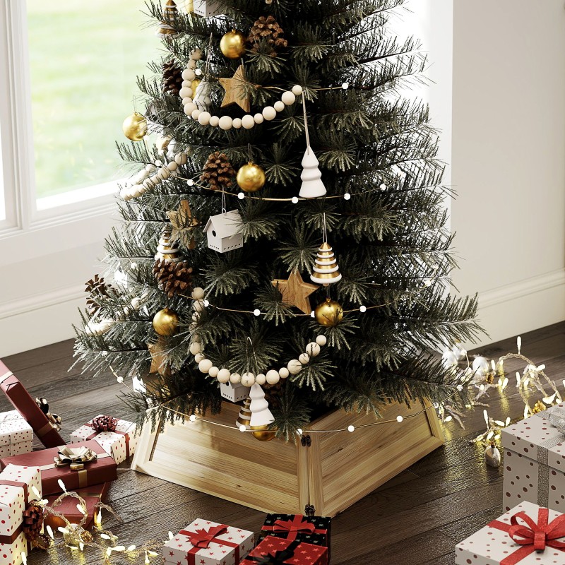 Puinen kuusenjalansuojus joulukuuselle 65 x 65 x 27 cm luonnonpuu kuusipuu