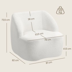 Moderni fleece-verhoiltu nojatuoli olohuoneeseen ja makuuhuoneeseen, cremevalkoinen