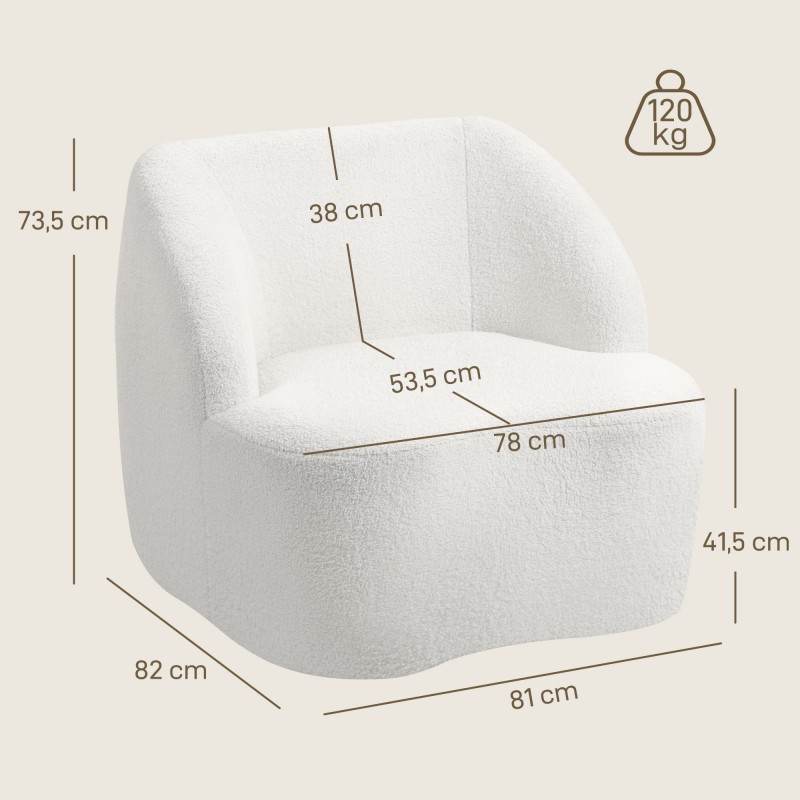 Moderni fleece-verhoiltu nojatuoli olohuoneeseen ja makuuhuoneeseen, cremevalkoinen