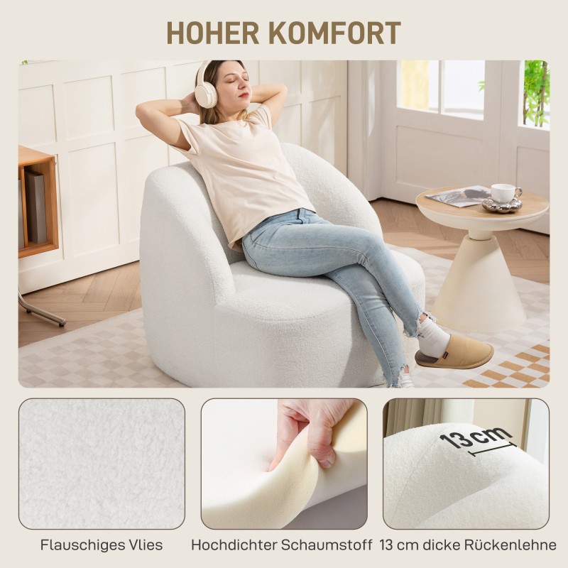 Moderni fleece-verhoiltu nojatuoli olohuoneeseen ja makuuhuoneeseen, cremevalkoinen