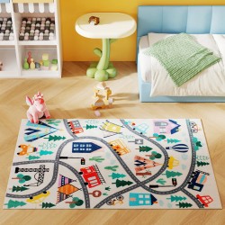 Lasten leikkimatto tiekuviolla sherpa fleece liukuestepohja 160 x 120 cm monivärinen
