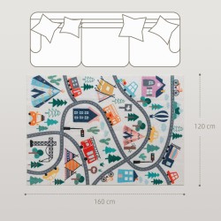 Lasten leikkimatto tiekuviolla, sherpa-fleece, liukuestepohja, 160 x 120 cm, monivärinen