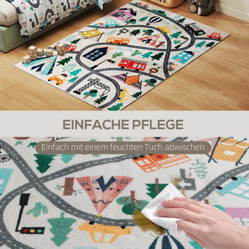 Lasten leikkimatto tiekuviolla, sherpa-fleece, liukuestepohja, 160 x 120 cm, monivärinen