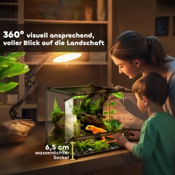 Lasiterraario matelijoille ja sammakkoeläimille 30 x 30 x 30 cm, musta, vesitiivis korotettu pohja, lukittava ovi