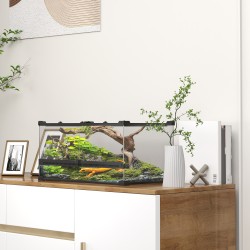 Lasiterraario matelijoille, karkaistu lasi, vesitiivis korotettu pohja, painikelukko, 50 x 30 x 25 cm, 34 l, musta