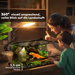 Lasiterraario matelijoille, karkaistu lasi, vesitiivis korotettu pohja, painikelukko, 50 x 30 x 25 cm, 34 l, musta