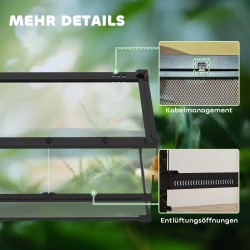 Lasiterraario matelijoille, karkaistu lasi, vesitiivis korotettu pohja, painikelukko, 50 x 30 x 25 cm, 34 l, musta