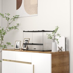 Lasiterraario matelijoille, karkaistu lasi, korotettu ja vesitiivis pohja, 50 x 30 x 35 cm, musta