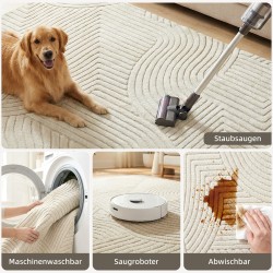 Nukkamatto olohuoneeseen, konekudottu polyesteri 200 x 140 cm, 15 mm, kerma