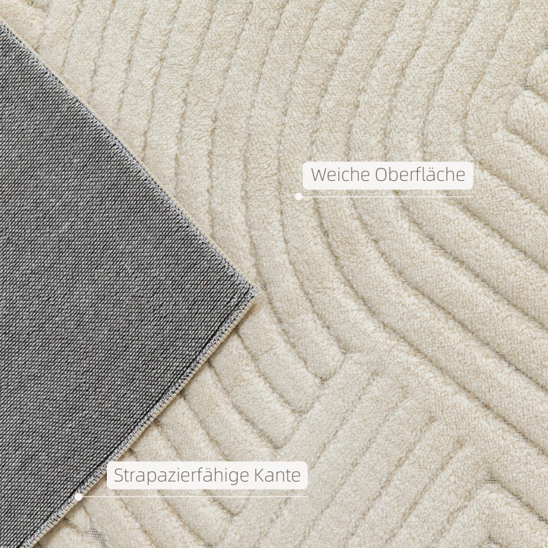 Nukkamatto olohuoneeseen, konekudottu polyesteri 200 x 140 cm, 15 mm, kerma