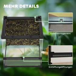 Lasiterraario matelijoille, korotettu ja vesitiivis pohja, lukittava ovi, 30 x 30 x 30 cm, musta